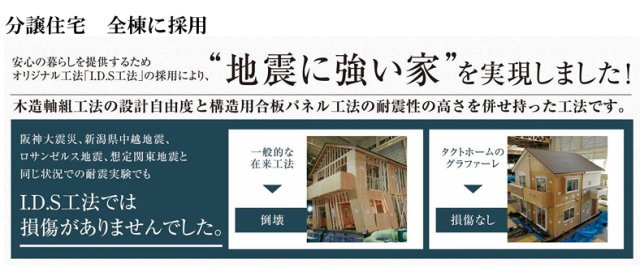 碧南市六軒町の構造・工法・仕様|阪神大震災、新潟県中越地震、ロサンゼルス地震、想定関東地震と同じ状況での耐震実験でも「I．D．S工法」では損傷がありませんでした