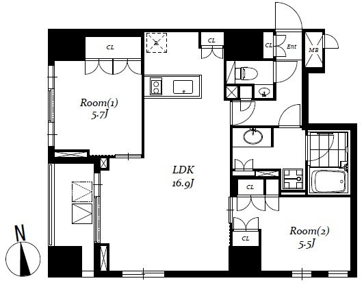 RESIDIA日本橋馬喰町Ⅲの間取り|エアコン3台付、リビングに床暖房