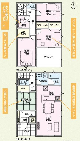 クレイドルガーデン前橋市粕川町女渕第２　２号棟の間取り|収納充実♪南向きの4LDKで陽当たり良好な間取りです！
土地面積2208.34㎡、建物面積98.82㎡で十分な広さです！