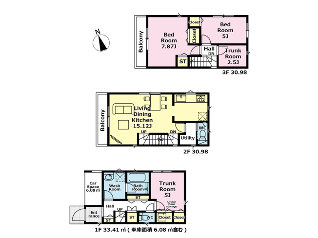 【間取り】 | 新座市北野2丁目　新築一戸建住宅　全2棟　(志木本店) | 陽当たり良好な2階リビングは15.1帖の広々空間。主寝室は7.8帖でベッドや家具の配置も自在です。さらに、2.5帖の納戸＆洗面室付きで収納力・使い勝手も良好。