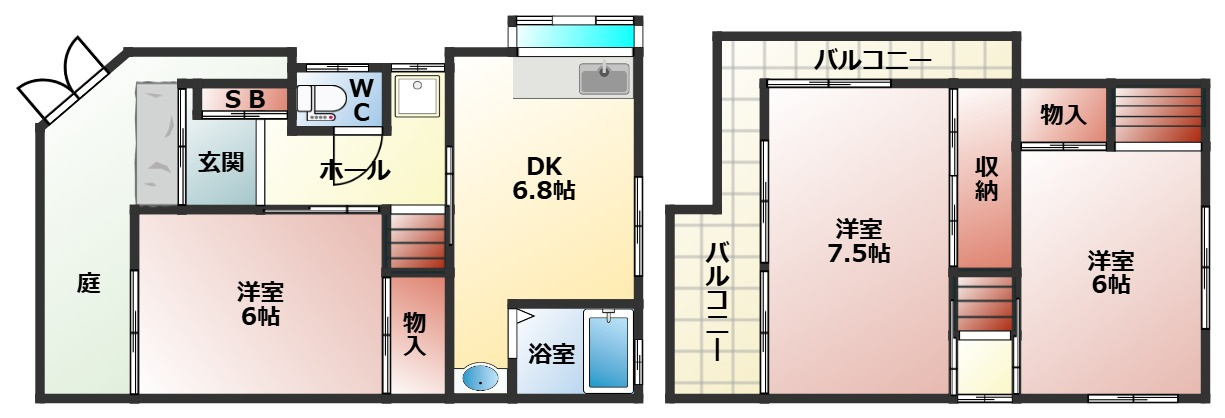 香里新町一戸建貸家の間取り