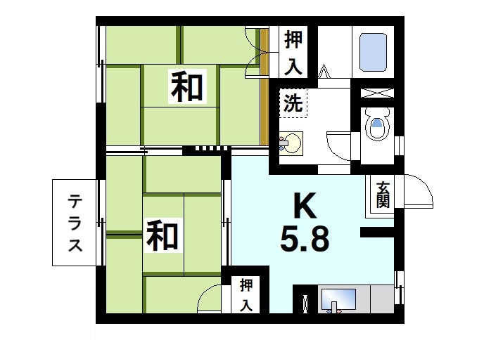 パールハイツの間取り|2Kのお部屋です。