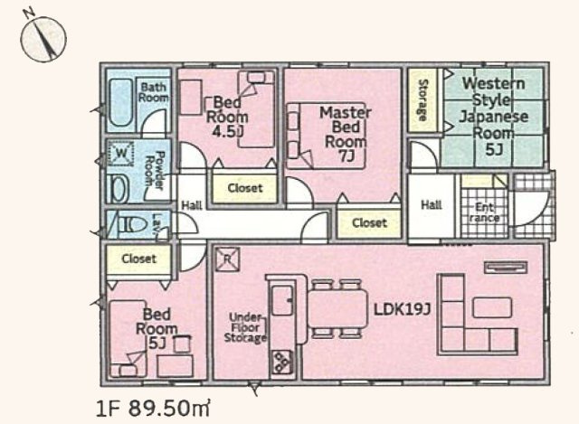 【新築戸建】前橋市富士見町時沢第10の間取り|■間取り図（2号棟）｜敷地面積：254.96（約77.12坪）　建物面積：89.50（約27.07坪）