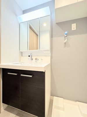 【独立洗面台】 | ココス八重咲 | 【モデルハウス写真】
◆毎日使う場所だから、機能的で使いやすさに配慮したパウダールーム。すっきりと使えるように収納も豊富にご用意しています。