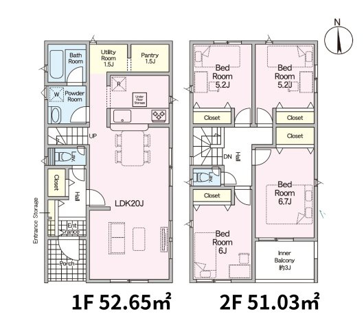 太宰府市高雄6丁目第3-2棟（1号棟）の間取り|全居室収納付きで便利です。