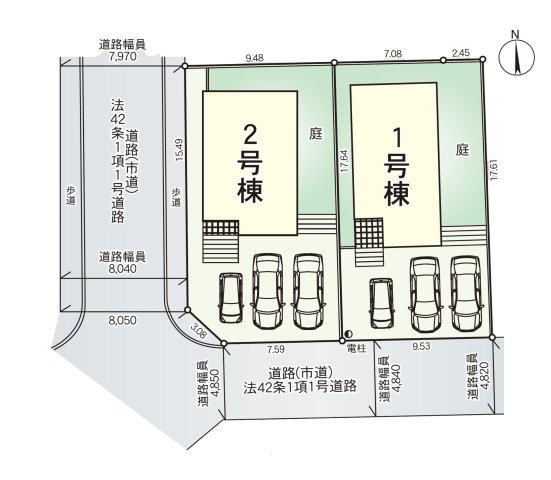 太宰府市高雄6丁目第3-2棟（1号棟）の区画図|配置図（1号棟）