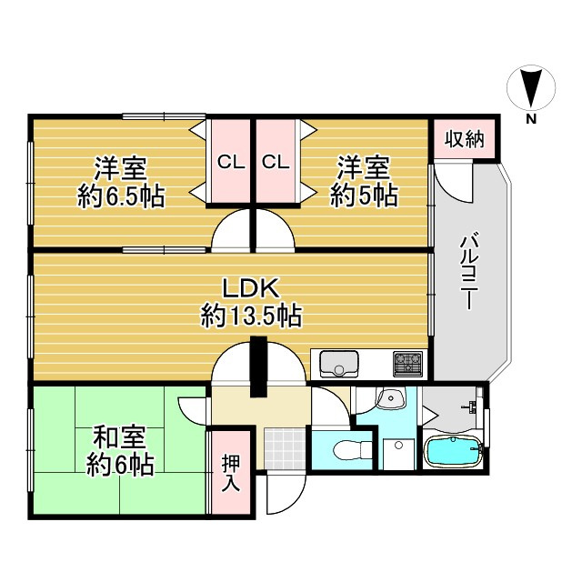 【価格改定】ハイム長岡A棟の間取り|令和7年7月リフォーム済みの物件！
3LDK・西向きワイドバルコニーのお部屋。