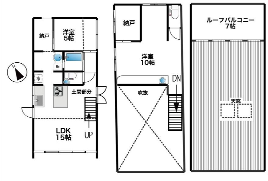 藤沢市片瀬3丁目　中古戸建の間取り|南向きLDK×吹抜け天井！陽ざし溢れる住空間