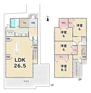 【土地図＋建物プラン例】 | 中京区西ノ京右馬寮町　建築条件つき | 建築プラン例：建物価格3000万円、建延132.03平米