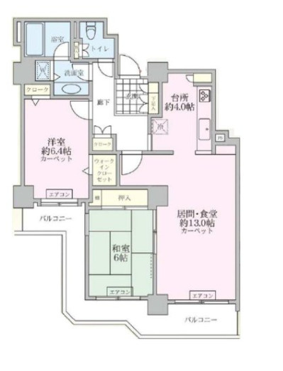 【間取り】 | パークシティ新川崎西三番街D棟 | 69.82㎡の2LDK。