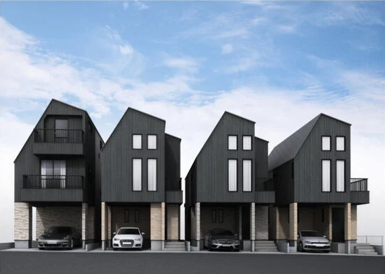 杉並区井草2丁目　前面道路8ｍ　開放感溢れる全5棟の外観パース