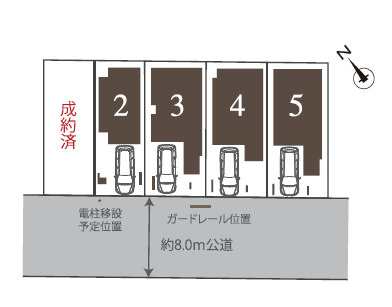杉並区井草2丁目　前面道路8ｍ　開放感溢れる全5棟の区画図