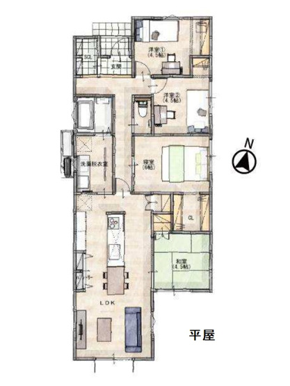 【間取り】 | 福岡市西区太郎丸2丁目・平屋　1号棟（全3棟）【仲介手数料無料・0円】 | 平日、土日祝日もお好きな日時にご見学可能です。お気軽にお問合せ下さい。