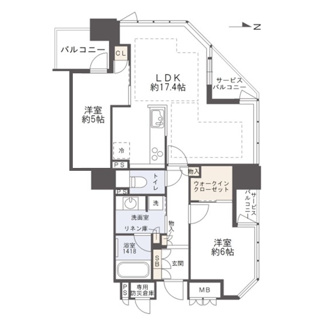 【間取り】 | ブランズタワー大阪本町 | 【間取り】角部屋です！約66.77平米のゆとりある2LDK！大容量のウォークインクローゼット付き！
