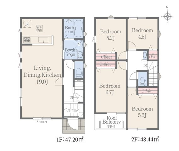 上益城郡益城町広崎第1-4棟（3号棟）の間取り|全居室収納付きで便利です。
