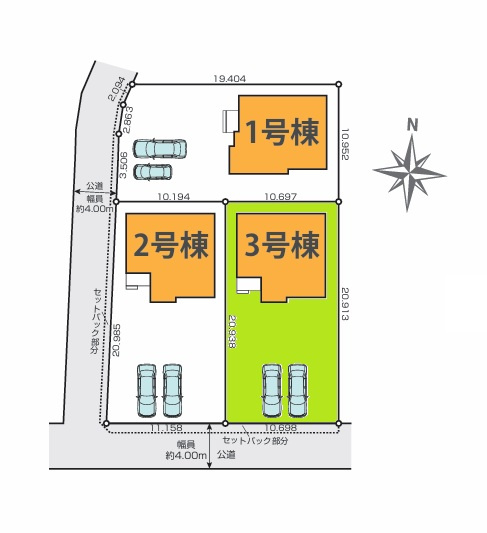 Terrace　笠間市南友部　1期 　3の区画図|南道路で日当たり良好です。内覧可能。HPから、またお電話でも、お気軽にお問い合わせください。

