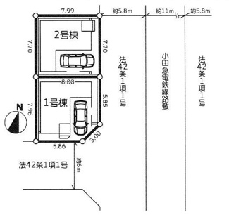 【区画図】 | 藤沢市湘南台4丁目  2号棟 4期 | 2号棟　東側約5.8ｍ公道　駐車1台（ビルトインガレージ・車種によります）