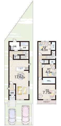 京都市伏見区深草大亀谷万帖敷町　第4期　新築一戸建ての間取り