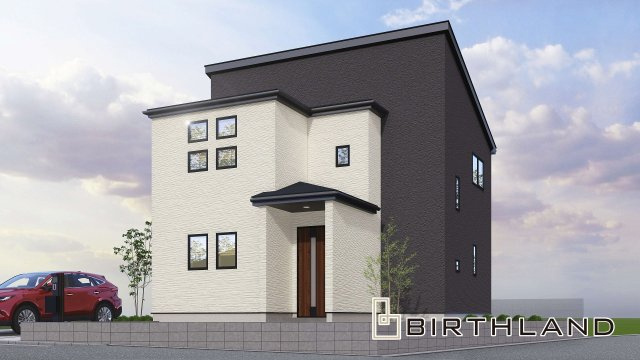 新築戸建・建売　郡山市富田町14期　GRAFARE　全1棟の外観パース|＜1号棟＞完成予想図　ツートンからのおしゃれな外観♪スタイリッシュ！完成が楽しみです！