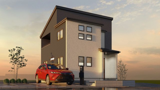 新築戸建・建売　郡山市富田町14期　GRAFARE　全1棟の外観パース|夕暮れのイメージです！