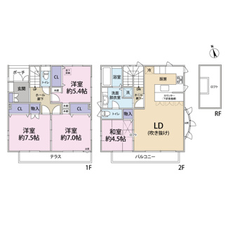 【間取り】 | 越谷市大泊 ハウスメーカー施工 中古戸建 | ２Fリビングは、大きな吹き抜けとロフトがついて、また和室も隣接しているのでとても大きなくつろぎの空間となっております