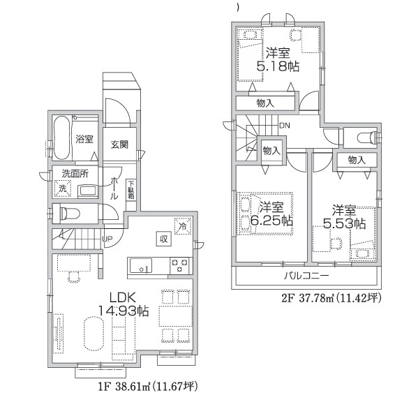 仲介手数料無料　ハートフルタウン所沢和ケ原12期　全２棟　A号棟　の区画図