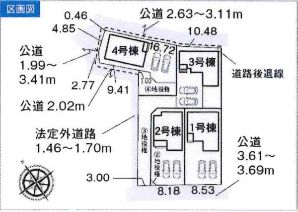 蒲郡市三谷町七舗58期　全4棟・2号棟の区画図|2号棟です。