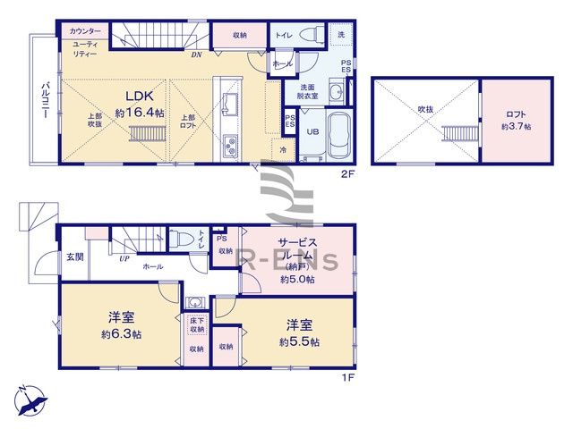 【間取り】 | 西東京市田無町７丁目　新築戸建て　２号棟 | 2SLDK・土地面積106.73ｍ2・建物面積84.96ｍ2