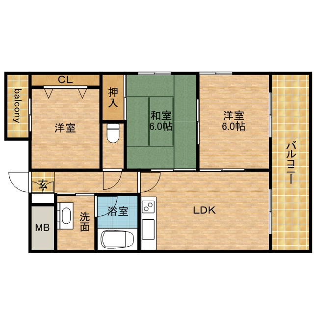 宝塚市川面３丁目の賃貸マンションの間取り