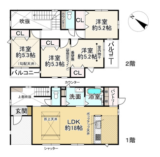 【間取り】 | ブルーミングガーデン野洲市永原　2号棟　新築戸建