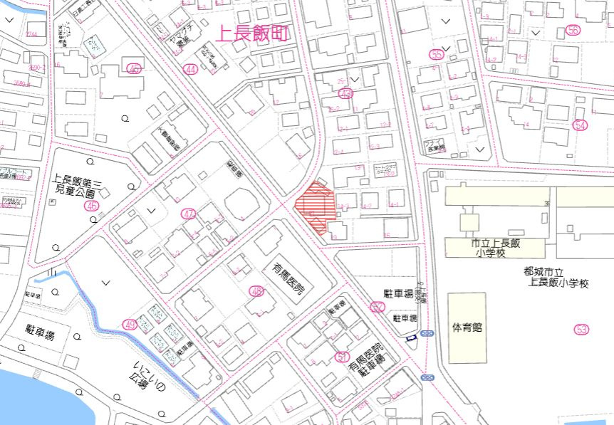 都城市上長飯町の売地の土地図