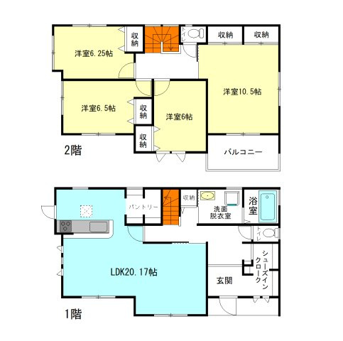 【間取り】 | フォーセール前橋市富士見町第4時沢ー① | リビングゆったり20帖！2階居室は6帖以上のモダンな洋室仕様！