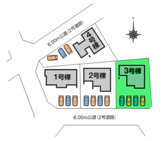 【区画図】 | フォーセール前橋市富士見町第4時沢ー③ | 南接道に面した1棟！敷地面積60坪！カースペースは並列4台駐車可能！