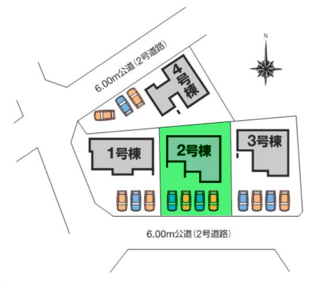 【区画図】 | フォーセール前橋市富士見町第4時沢ー② | 南接道に面した1棟！敷地面積60坪！カースペースは並列4台駐車可能！
