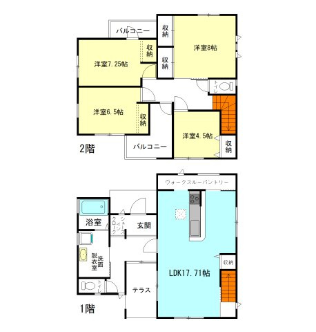 【間取り】 | フォーセール前橋市富士見町第4時沢ー④ | 大きなウォークスルーパントリー完備！
お庭に出れる便利なテラス付き！
