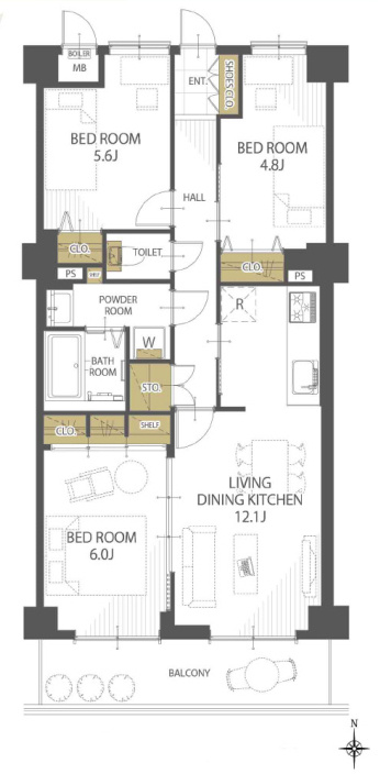 ライオンズマンション保谷の間取り|3LDK、価格4290万円、専有面積68.44m²、バルコニー面積8.7m²