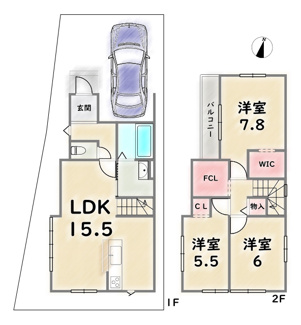 【間取り】 | 右京区嵯峨野南浦町 | 《1号地》3698万円　土地面積：88.86平米　延床面積：83.63平米