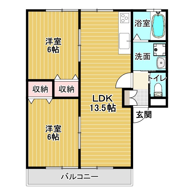 アクロス野町の間取り|2LDKです♪