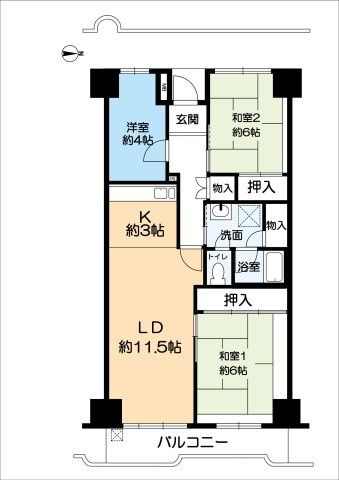 ポートアイランド住宅45号棟の間取り|＼専有面積７８㎡、３LDKの物件がこちらです／
◎ゆったりとした広さで通風・陽当たり良好です