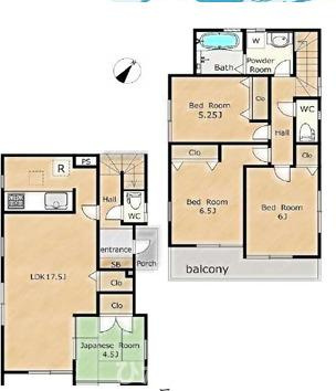 平塚市平塚３丁目　中古戸建の間取り|南向きの　４LDKです。