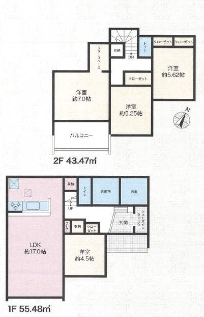 三木市末広１丁目　全3区画分譲地の参考プラン|2号地：敷地面積：265.45㎡/建物面積：98.95㎡/土地価格：1,290万円/建物参考価格：1,700万円