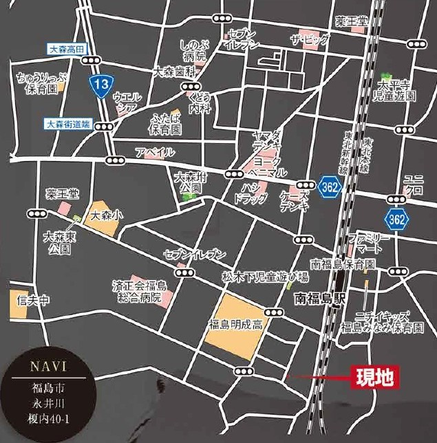 新築戸建・建売　福島市永井川榎内　GRAFARE　全1棟の地図