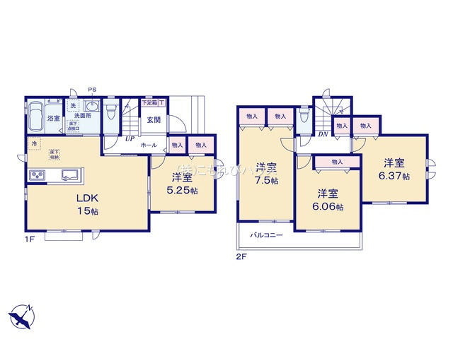 桶川市上日出谷1269番　新築一戸建て　ハートフルタウン　Ｃの間取り|桶川市上日出谷1269番　新築一戸建て　ハートフルタウン　C、4LDK、土地面積120.43m2、建物面積96.46m2