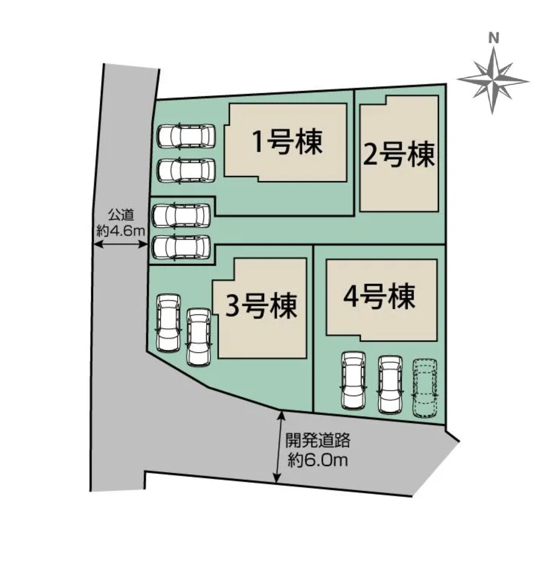 熊本市北区鶴羽田1丁目第1-4棟（2号棟）の区画図|配置図（2号棟）