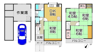 【間取り】 | 尼崎市東難波町５丁目中古戸建 | 現況４DK＋車庫＋作業場です！！お好きなリフォームを楽しんでみませんか？