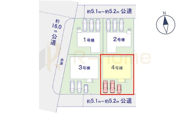 龍ケ崎市野原町4期　新築戸建て　4号棟の区画図|大きなお買い物だからこそ、メリット・デメリットを伝えさせて頂きます。
R-homeにお任せください♪