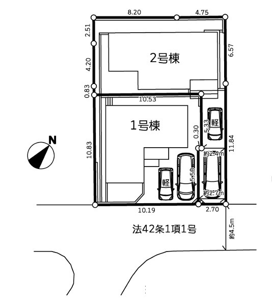 横浜市保土ケ谷区新井町　新築戸建【仲介手数料無料】カースペース2台の区画図