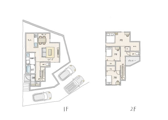 【土地図＋建物プラン例】 | 建物プラン例です。（建物面積：90.66㎡　建物価格：2100万円）
