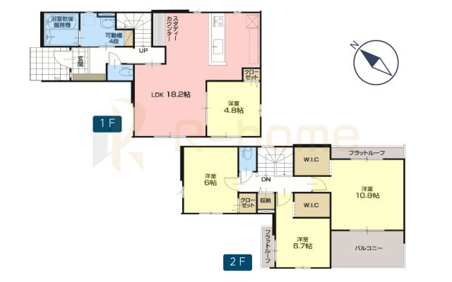 守谷市松ケ丘5期　新築戸建て　1号棟の間取り|4LDK＋WIC2か所、土地面積148.34m2、建物面積110.30m2