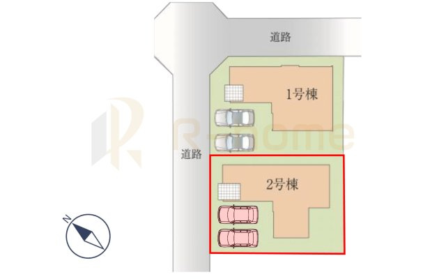 守谷市松ケ丘5期　新築戸建て　2号棟の区画図|大きなお買い物だからこそ、メリット・デメリットを伝えさせて頂きます。
R-homeにお任せください♪